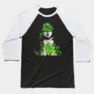 Lucky Husky Dog Shamrock St Patrick's Day Baseball T-Shirt